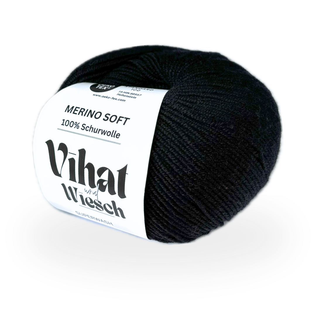 Vihat & Wiesch | Merino Soft | 100% Schurwolle | 50g (160m) | Nadel 3 - 3,5mm | Schwarz