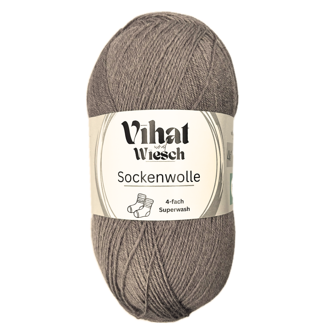 Vihat & Wiesch | Sockenwolle 4-fach | 75% Schurwolle, 25% Polyamid | 100g (420m) | Taupe