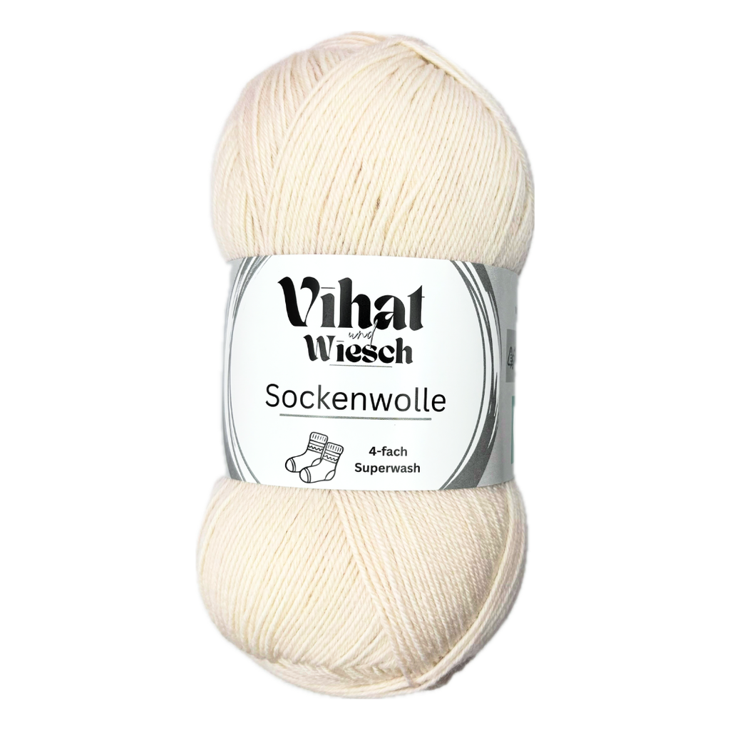 Vihat & Wiesch | Sock Yarn 4-ply | 75% Virgin Wool, 25% Polyamide | 100g (420m) | Vanilla