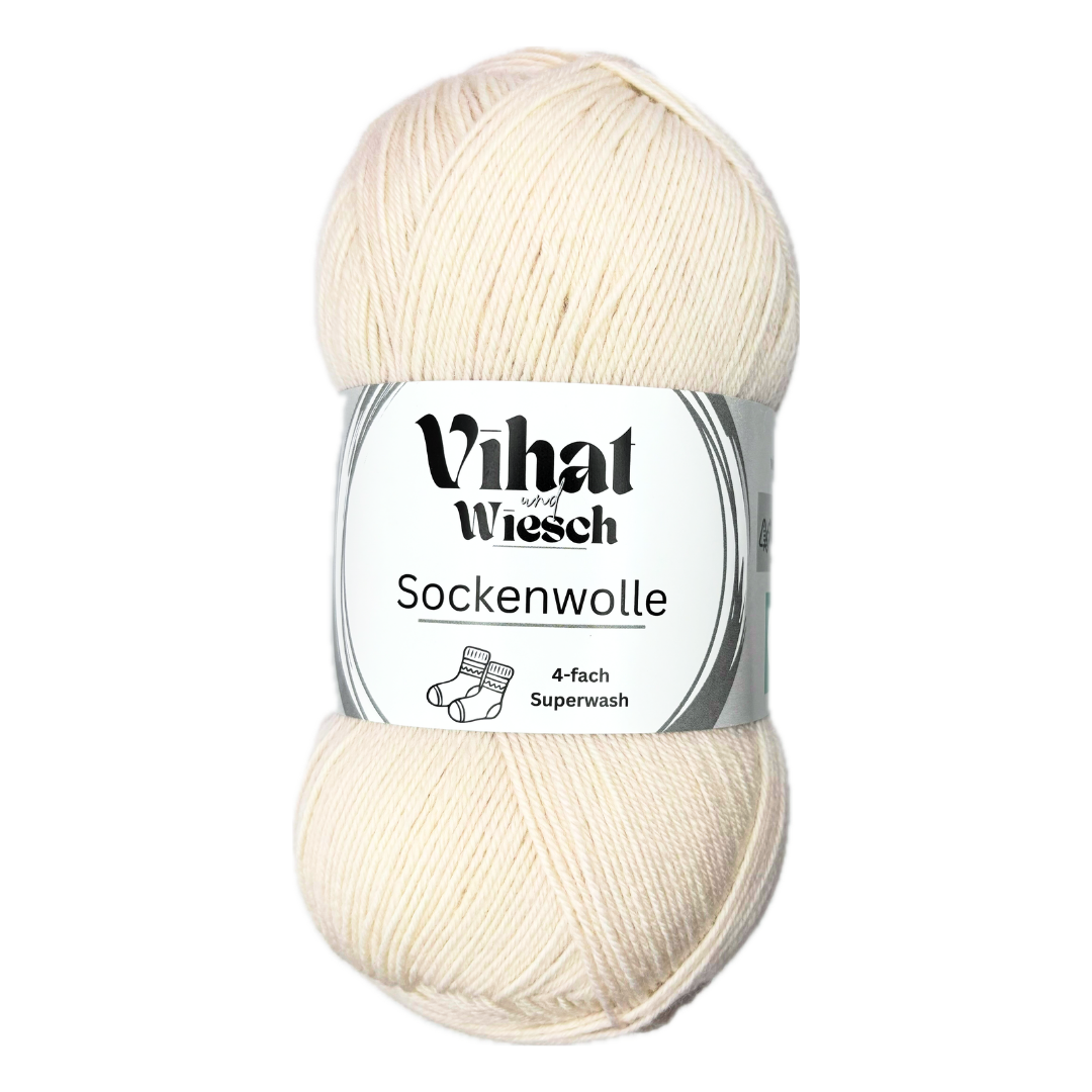 Vihat & Wiesch | Sockenwolle 4-fach | 75% Schurwolle, 25% Polyamid | 100g (420m) | Vanille