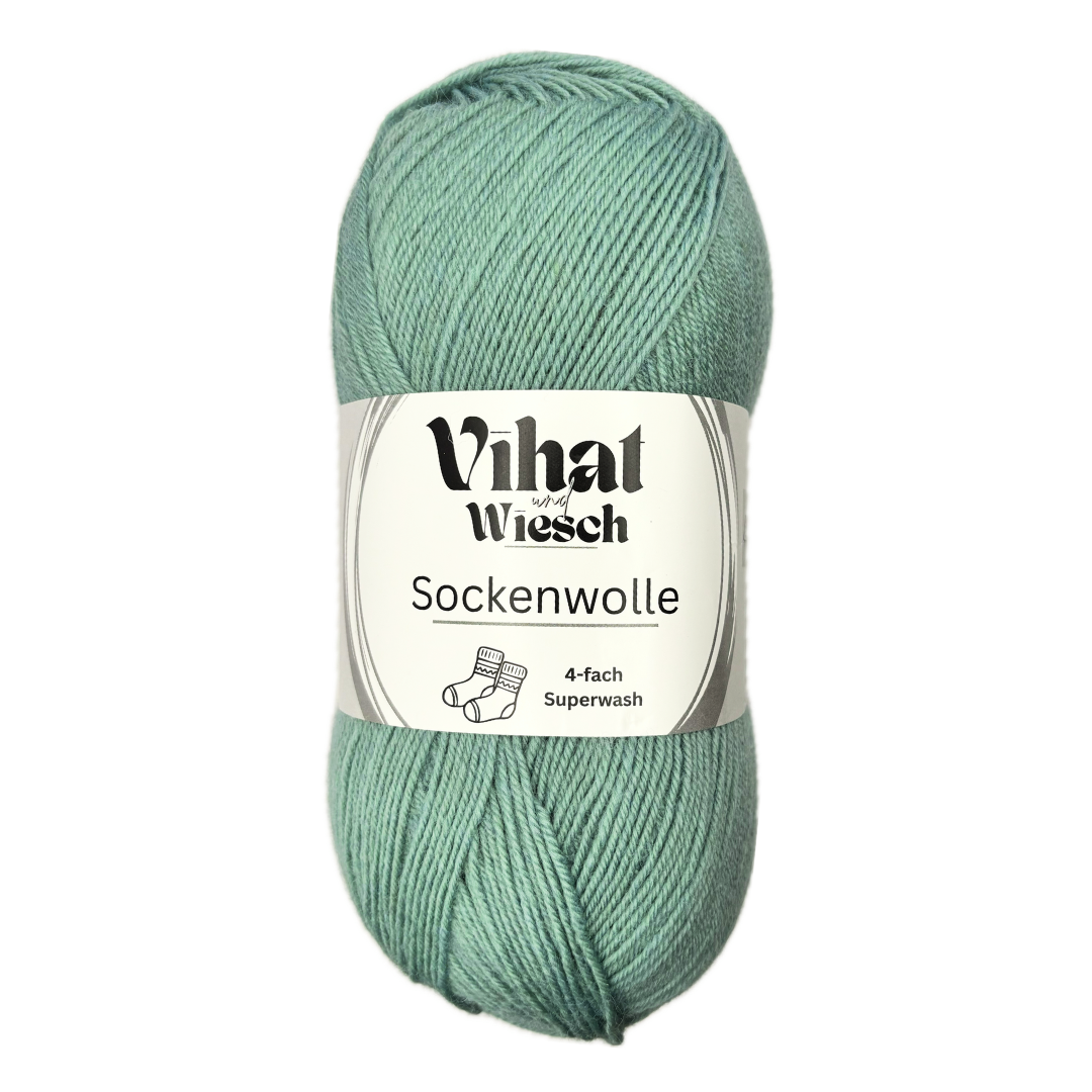 Vihat & Wiesch | Sockenwolle 4-fach | 75% Schurwolle, 25% Polyamid | 100g (420m) | Salbeigrün