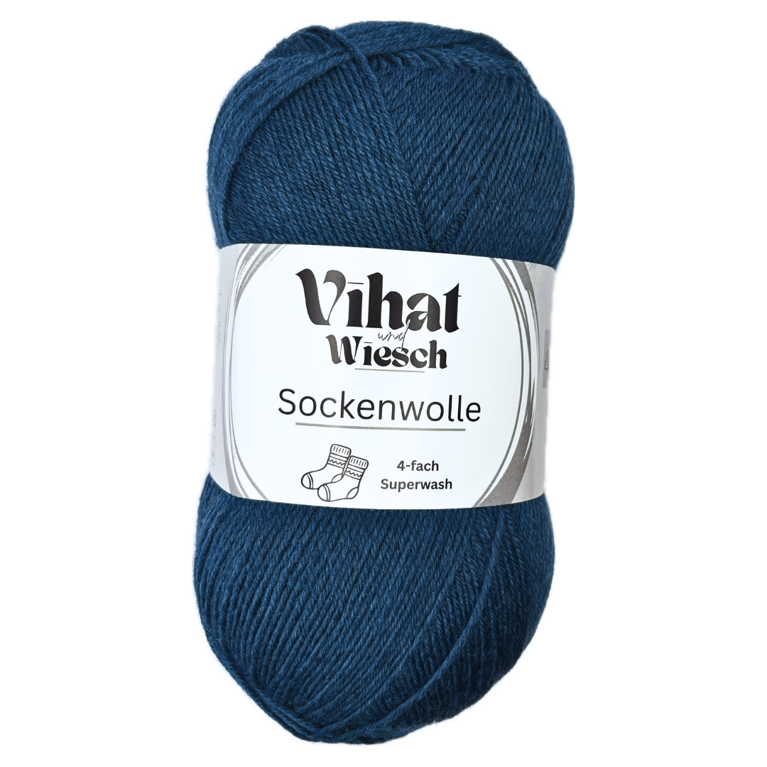 Vihat & Wiesch | Sockenwolle 4-fach | 75% Schurwolle, 25% Polyamid | 100g (420m) | Marineblau