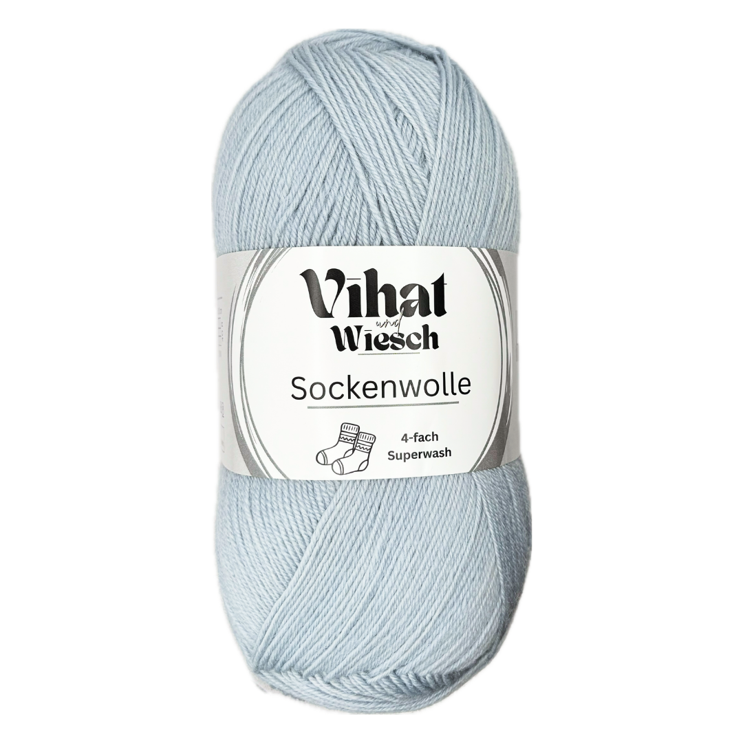 Vihat & Wiesch | Sockenwolle 4-fach | 75% Schurwolle, 25% Polyamid | 100g (420m) | Eisblau