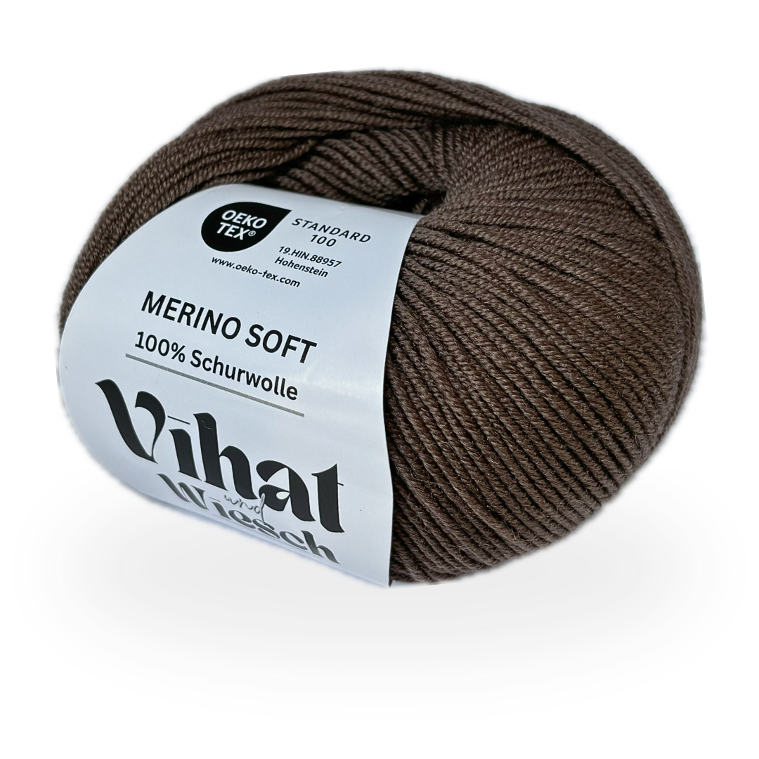 Vihat & Wiesch | Merino Soft | 100% Schurwolle | 50g (160m) | Nadel 3 - 3,5mm | Schokoladenbraun