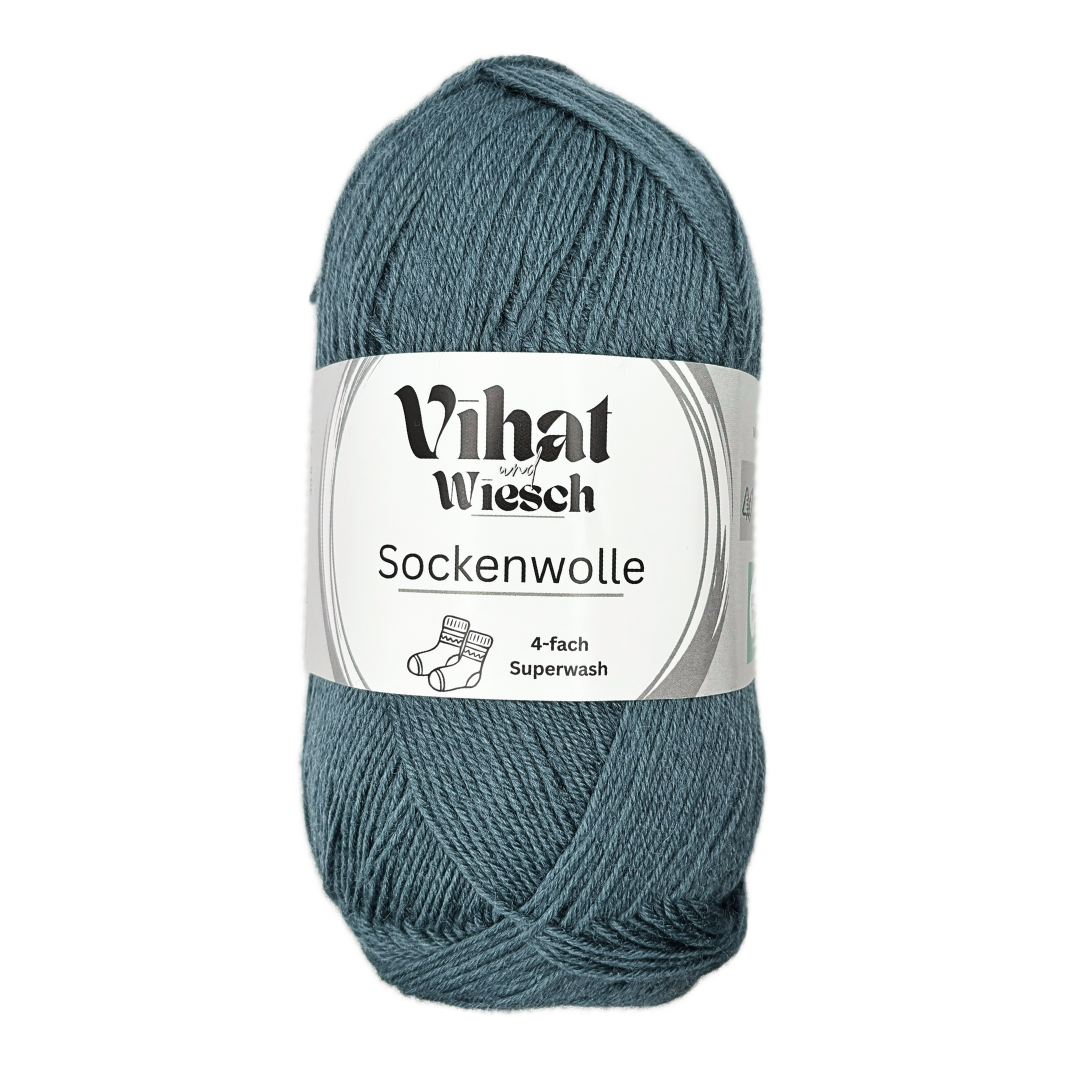 Vihat & Wiesch | Sockenwolle 4-fach | 75% Schurwolle, 25% Polyamid | 100g (420m) | Pfauenblau