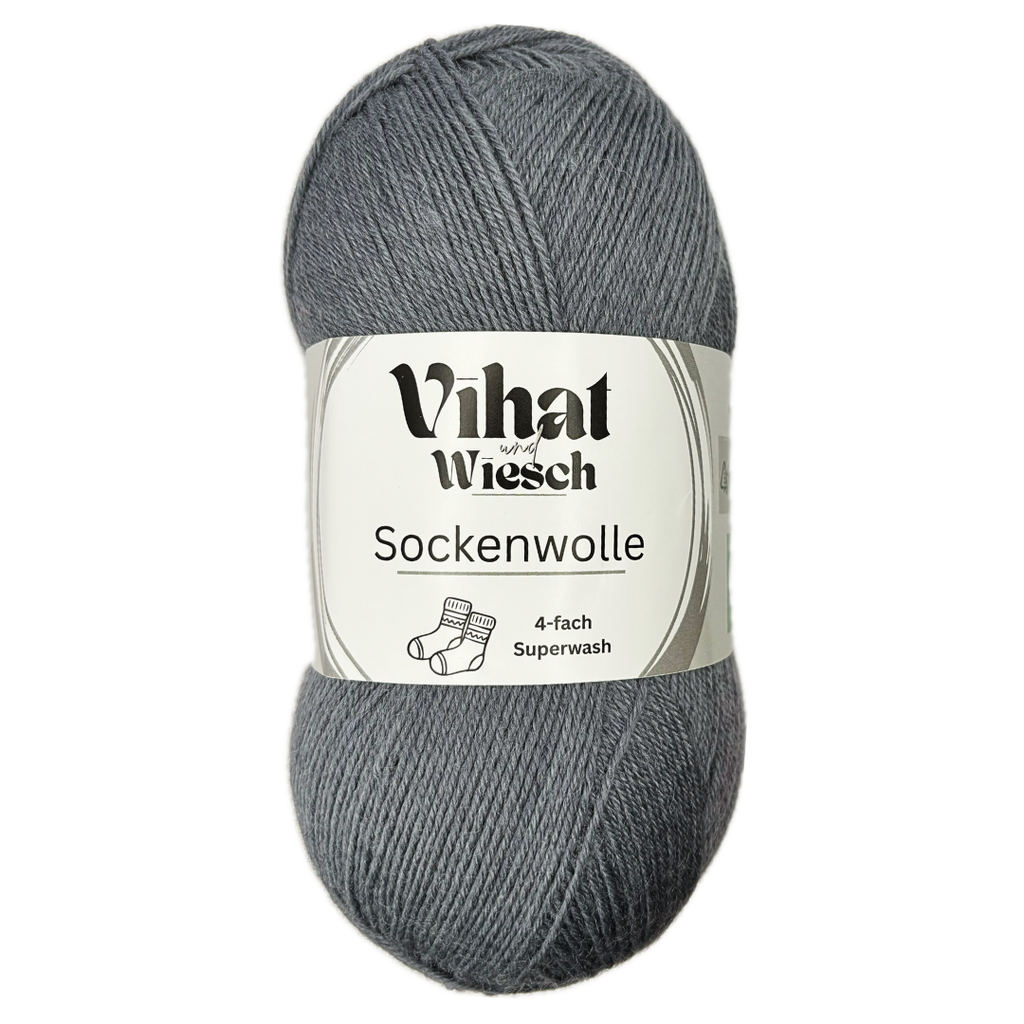 Vihat & Wiesch | 4-ply Sock Yarn | 75% Virgin Wool, 25% Polyamide | 100g (420m) | Dark Grey