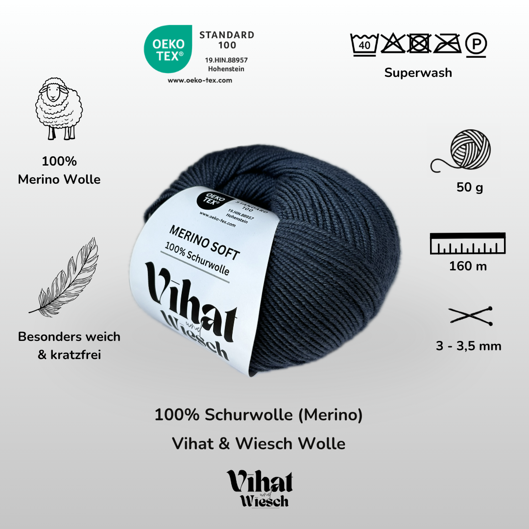Vihat & Wiesch | Merino Soft | 100% Schurwolle | 50g (160m) | Nadel 3 - 3,5mm | Dunkelblau