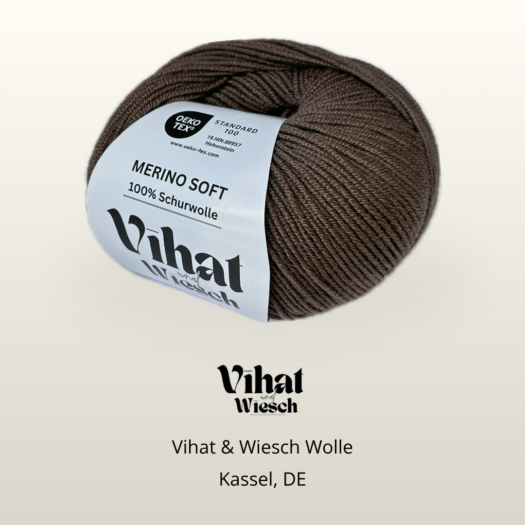 Vihat & Wiesch | Merino Soft | 100% Schurwolle | 50g (160m) | Nadel 3 - 3,5mm | Schokoladenbraun